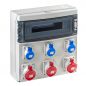 Preview: Wall distributor IP65 18TE with 3x 230V 3P and 3x 32A 5p 400V sockets IP44 pre-wired without fuse