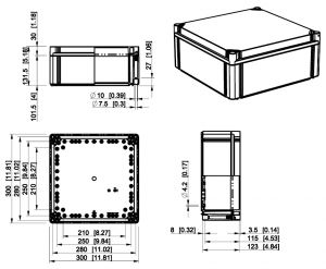 polycarbonat housing 300x300x185mm plastic smooth IP66 transparent cover