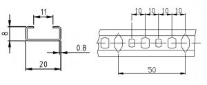 1m C-Profil-Schiene 20x8mm gelocht