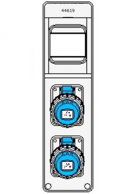 IP65 Steckdosen Verteilergehäuse  4TE 2x 230V 3-polig IP67 Campingsteckdosen blau vorverdrahtet