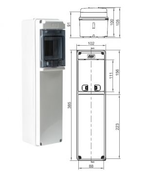 IP65 Steckdosen - Wandverteiler 1x 4TE  mit transp. Klappe und N-PE-Klemme