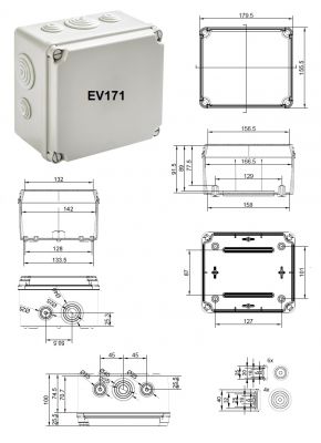 Terminal box LBT 175x151x95mm with grommets