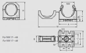 Corrugated pipe holder NW50 black with flange and cover