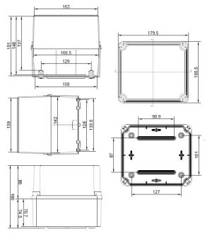 GSLT171 plastic box gray 175x151x155mm LWH with transparent cover IP65-IP67 - VPE