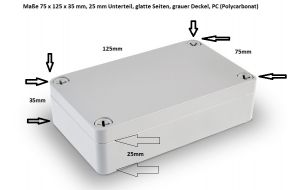 Polycarbonatgehäuse 125x75x35mm 25mm Unterteil grau glatt IP66