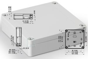 IP66 polycarbonate housing 125x125x35mm gray smooth 25mm base