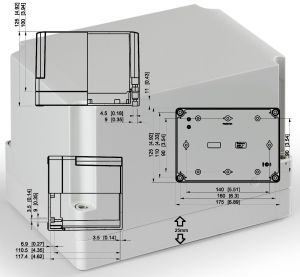 IP66 polycarbonate housing 175x125x125 mm LxWxH 25mm base