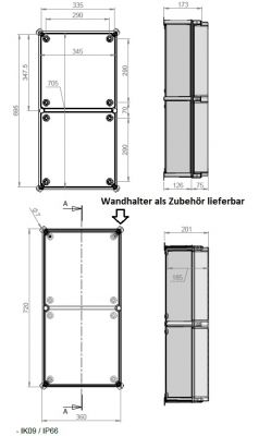 ISO GFK Industriegehäuse 720x360x201 mm LBH - Deckel grau