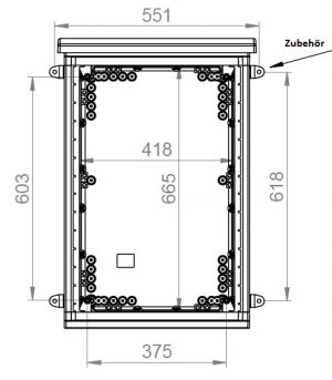 Outdoor Gehäuse 750x500x300 mm (HBT) mit Sichttür offen und Regendach