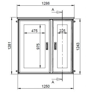 Outdoorgehäuse 1250x1250x420 mm HBT 2-türig mit Standardtür und Regendach