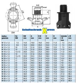 straight M12 screw connection metric on corrugated tube NW7.5