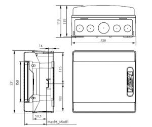 CDN8PT IP65 ABS Aufputz Feuchtraum Elektro Verteiler 1x 8TE plombierbar - mit Kabeleinführungen