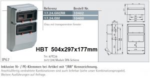 IDE 1724GM/RR wall distributor 26TE empty IP67 (2x 13TE) with mounting rail and N/PE terminal