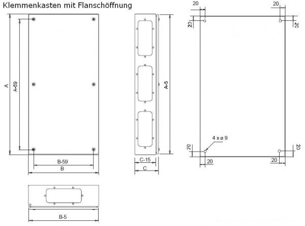 Stahlblechgehäuse Klemmenkasten mit Flansch HBT 300x400x135mm RAL7035