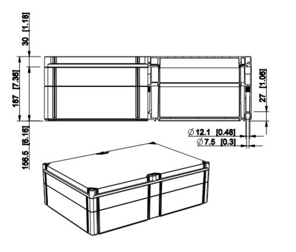 Polycarbonate housing 600x400x185mm plastic smooth IP66 transparent cover