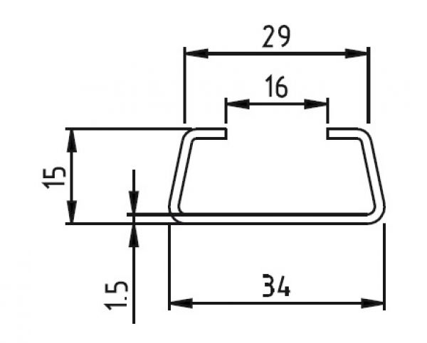 1m C-Profil-Trapez-Schiene 34x15mm gelocht