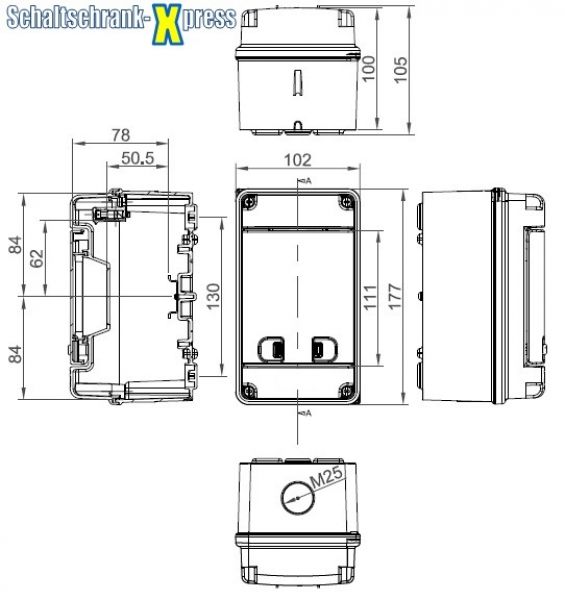 IDE CDN4G IP65 Verteilergehäuse AP Verteiler 1x4TE mit Tragschiene