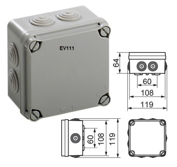 Klemmenkasten LBT 108x108x64mm mit Tüllen