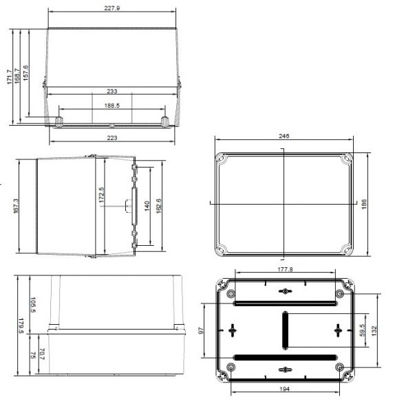 GSL231 plastic housing gray 241x180x175mm LBH terminal box waterproof IP65-IP67 - PU