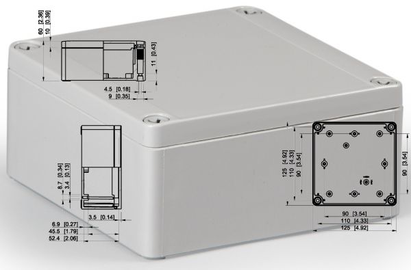 IP66 polycarbonate housing 125x125x60mm grey smooth