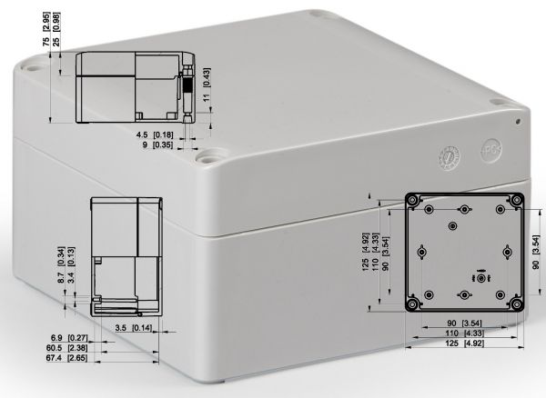 Polycarbonate housing gray 125x125x75mm LxWxH IP66