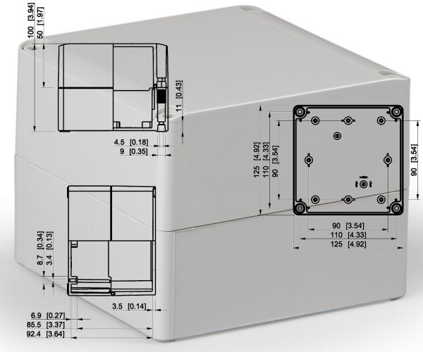 Polycarbonate housing gray 125x125x100mm LxWxH IP66