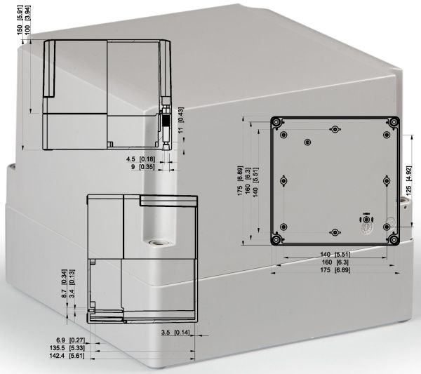 IP66 polycarbonate housing 175x175x150 mm LxWxH