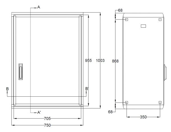 Outdoor Polyestergehäuse 1000x750x420 mm (HBT) mit Standardtür und Schwenkhebelgriff