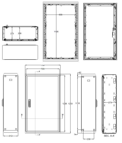 Kunststoff Outdoor Gehäuse 1250x750x300 mm (HBT) Standardtür mit Schwenkhebelgriff