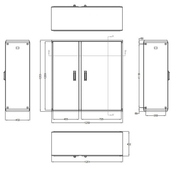 Outdoor floor standing enclosure 1250x1250x420 mm (HBT) 2-door standard door with swing lever handle