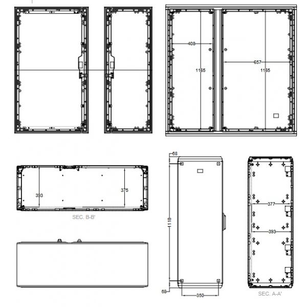 Outdoor floor standing enclosure 1250x1250x420 mm (HBT) 2-door standard door with swing lever handle