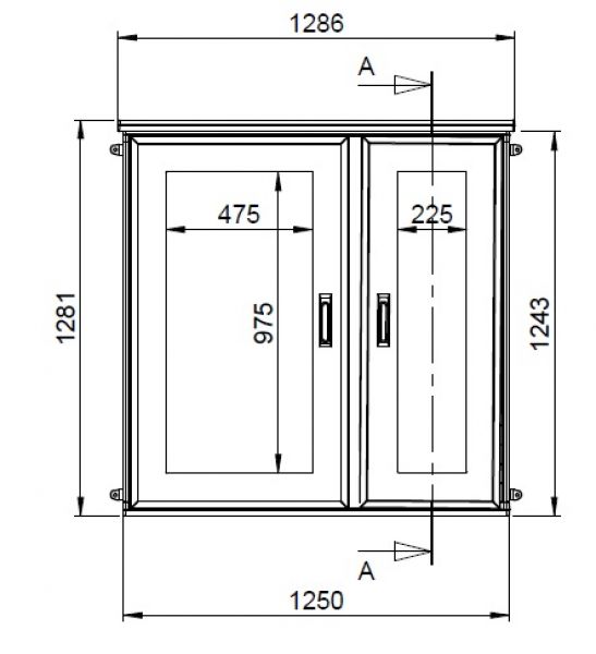 Outdoorgehäuse 1250x1250x420 mm HBT 2-türig mit Standardtür und Regendach